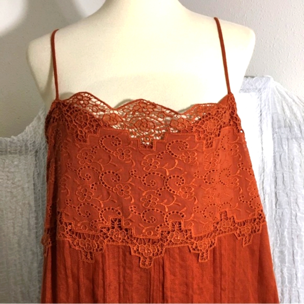 Free People Rust Orange Lace Tiered Slip Dress - Picture 8 of 13